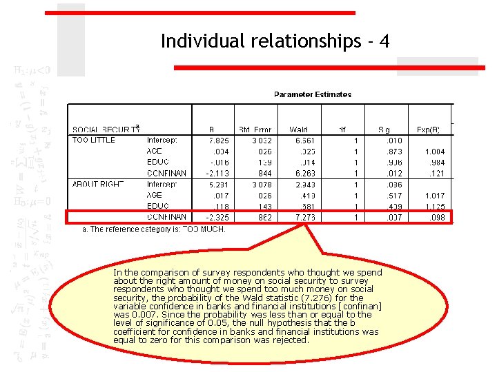 Individual relationships - 4 In the comparison of survey respondents who thought we spend