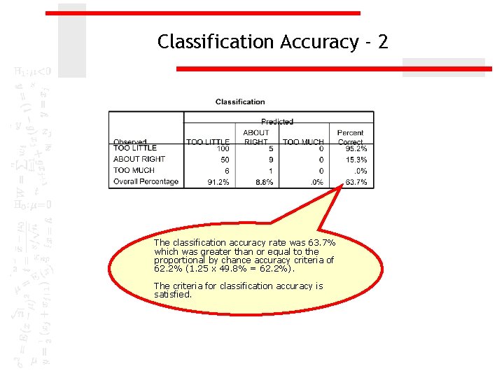 Classification Accuracy - 2 The classification accuracy rate was 63. 7% which was greater