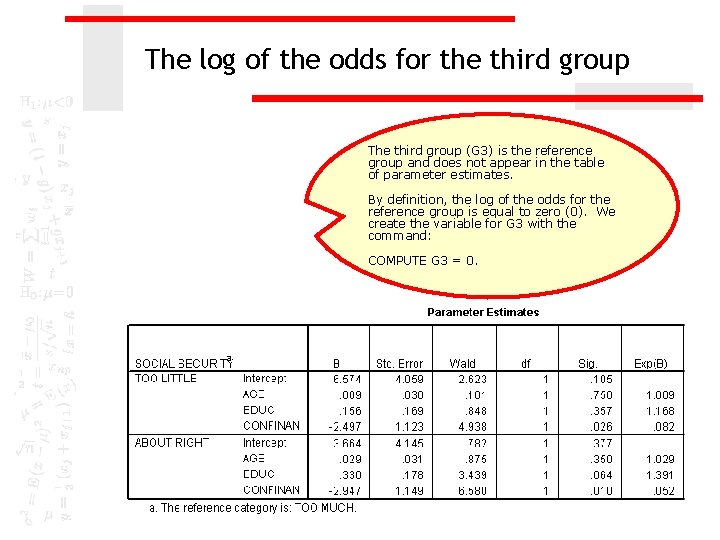The log of the odds for the third group The third group (G 3)