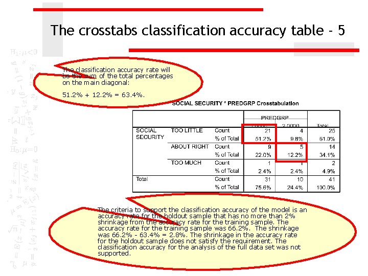 The crosstabs classification accuracy table - 5 The classification accuracy rate will be the