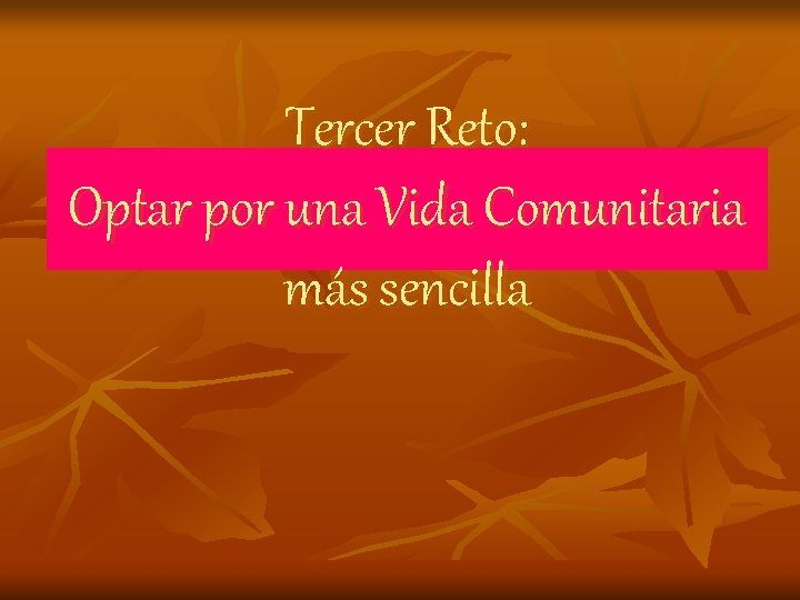 Tercer Reto: Optar por una Vida Comunitaria más sencilla Tercer Reto: Optar por una Vida Comunitaria más sencilla