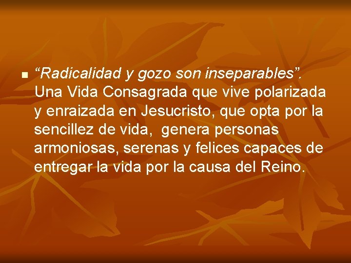 n “Radicalidad y gozo son inseparables”. Una Vida Consagrada que vive polarizada y enraizada n “Radicalidad y gozo son inseparables”. Una Vida Consagrada que vive polarizada y enraizada