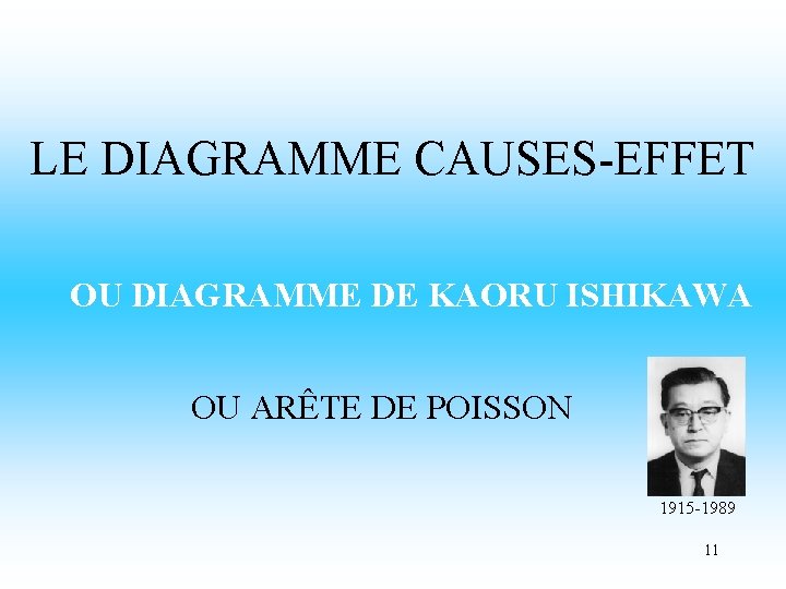 LE DIAGRAMME CAUSES-EFFET OU DIAGRAMME DE KAORU ISHIKAWA OU ARÊTE DE POISSON 1915 -1989