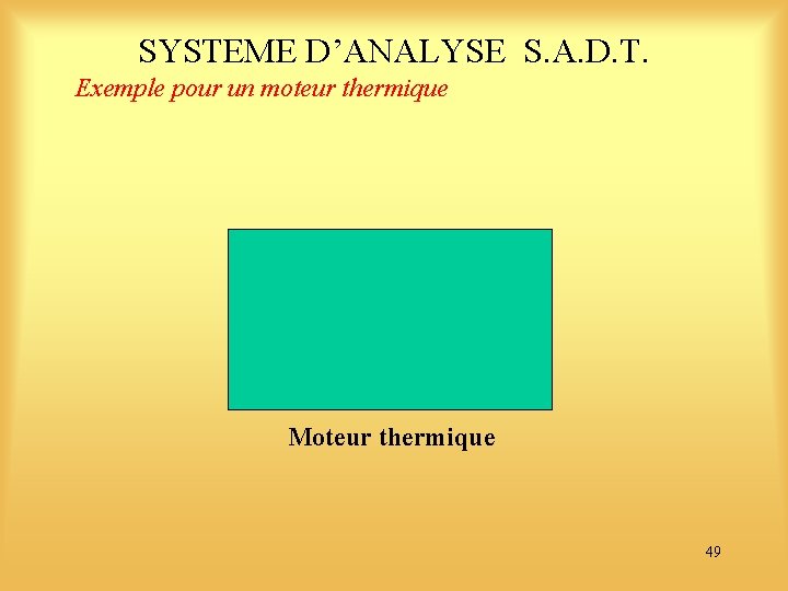 SYSTEME D’ANALYSE S. A. D. T. Exemple pour un moteur thermique Moteur thermique 49