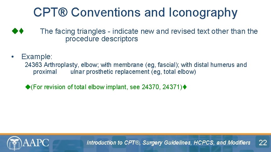 CPT® Conventions and Iconography ut The facing triangles - indicate new and revised text