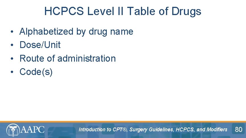 HCPCS Level II Table of Drugs • • Alphabetized by drug name Dose/Unit Route