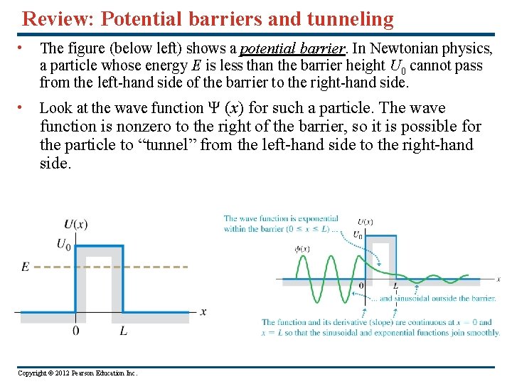 Review: Potential barriers and tunneling • The figure (below left) shows a potential barrier.
