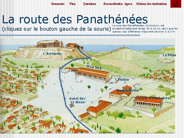 Sommaire Plan Questions Reconstitution Agora Schéma des institutions La route des Panathénées (cliquez sur Sommaire Plan Questions Reconstitution Agora Schéma des institutions La route des Panathénées (cliquez sur
