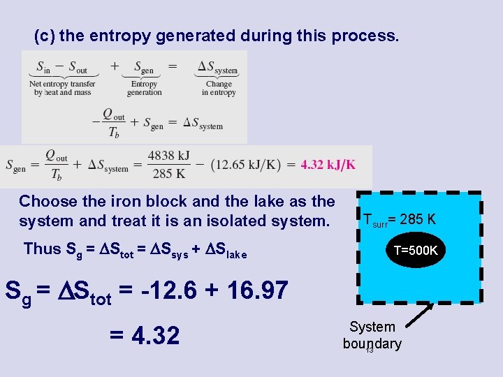 (c) the entropy generated during this process. Choose the iron block and the lake