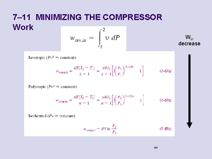 7– 11 MINIMIZING THE COMPRESSOR Work Win decrease 44 