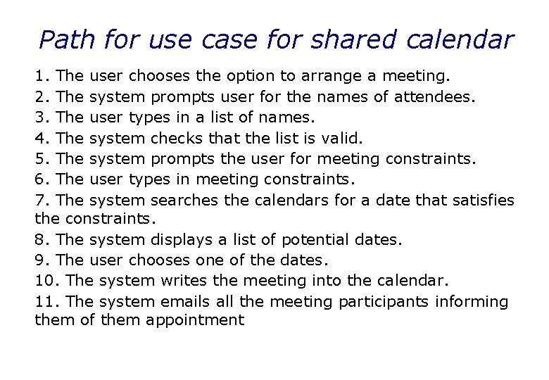 Path for use case for shared calendar 1. The user chooses the option to