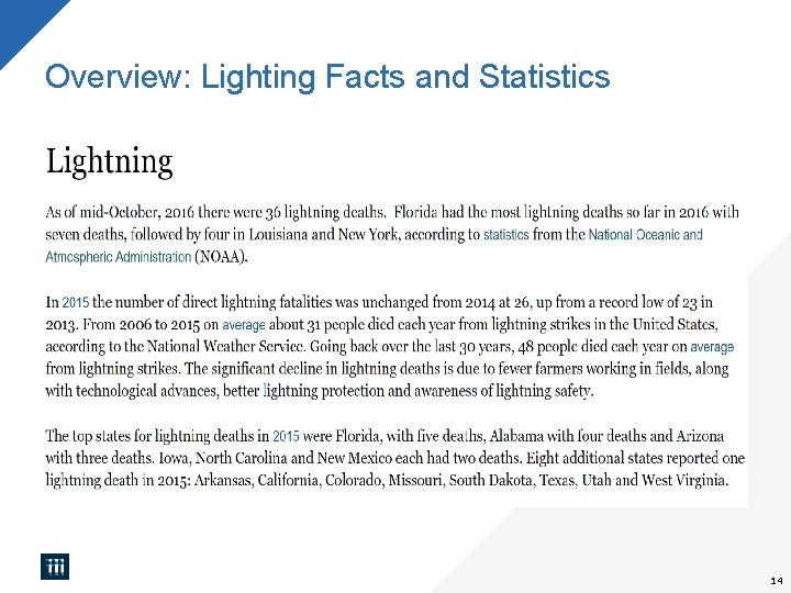 Overview: Lighting Facts and Statistics 14 