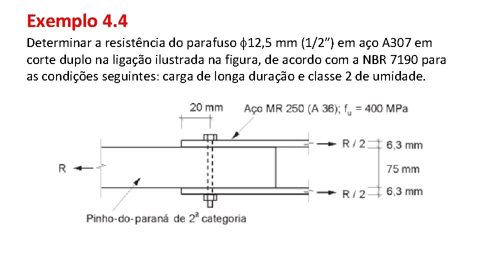 Exemplo 4. 4 Determinar a resistência do parafuso 12, 5 mm (1/2″) em aço