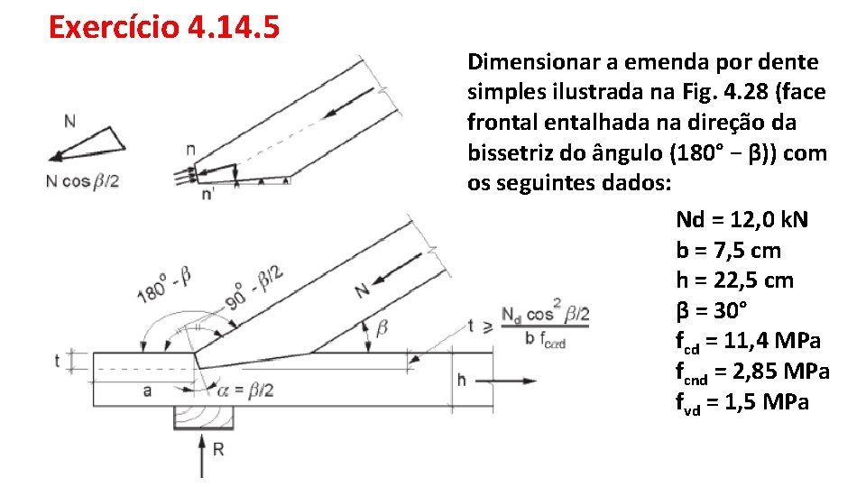 Exercício 4. 14. 5 Dimensionar a emenda por dente simples ilustrada na Fig. 4.