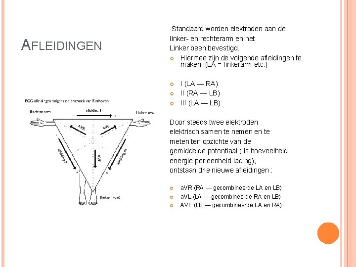 AFLEIDINGEN Standaard worden elektroden aan de linker- en rechterarm en het Linker been bevestigd.