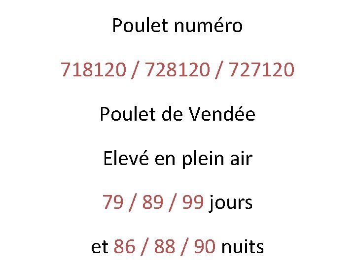 Poulet numéro 718120 / 727120 Poulet de Vendée Elevé en plein air 79 /