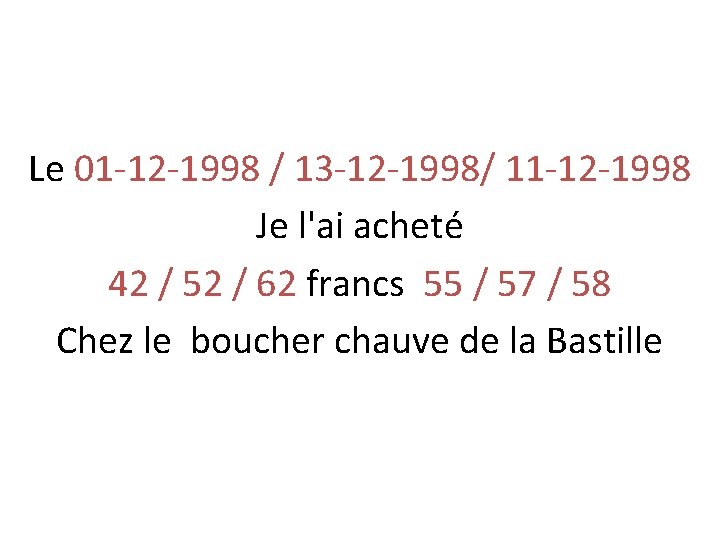 Le 01 -12 -1998 / 13 -12 -1998/ 11 -12 -1998 Je l'ai acheté
