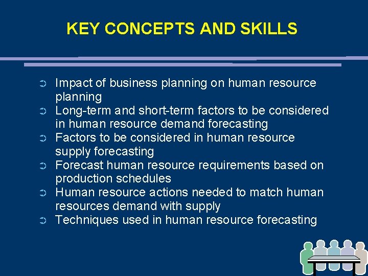 KEY CONCEPTS AND SKILLS ➲ ➲ ➲ Impact of business planning on human resource