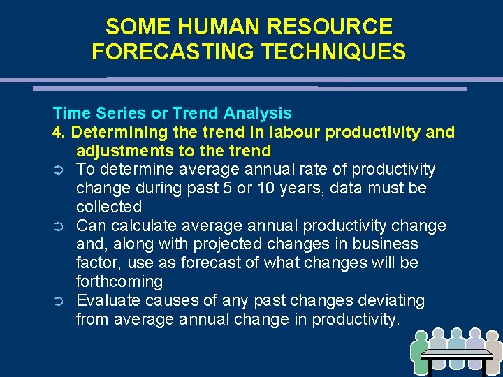 SOME HUMAN RESOURCE FORECASTING TECHNIQUES Time Series or Trend Analysis 4. Determining the trend