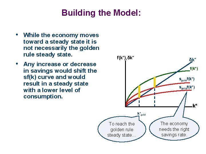 Building the Model: • While the economy moves toward a steady state it is