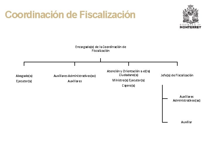 Coordinación de Fiscalización Encargada(o) de la Coordinación de Fiscalización Abogado(a) Ejecutor(a) Auxiliares Administrativos(as) Auxiliares