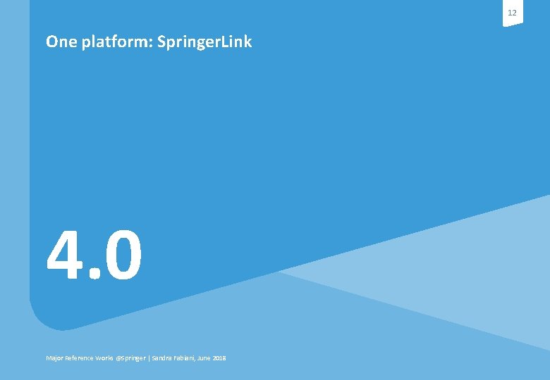 12 One platform: Springer. Link 4. 0 Major Reference Works @Springer | Sandra Fabiani,