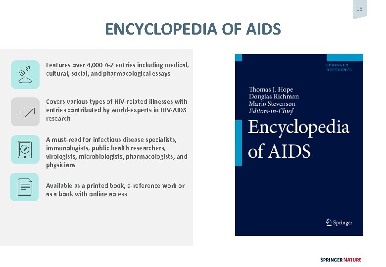 15 ENCYCLOPEDIA OF AIDS Features over 4, 000 A-Z entries including medical, cultural, social,