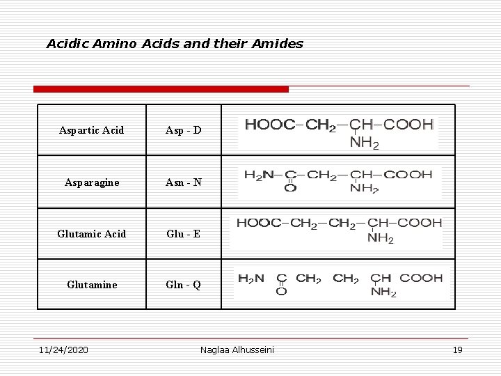 Acidic Amino Acids and their Amides Aspartic Acid Asp - D Asparagine Asn -