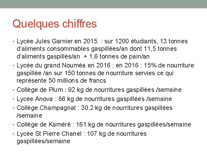 Quelques chiffres • Lycée Jules Garnier en 2015 : sur 1200 étudiants, 13 tonnes