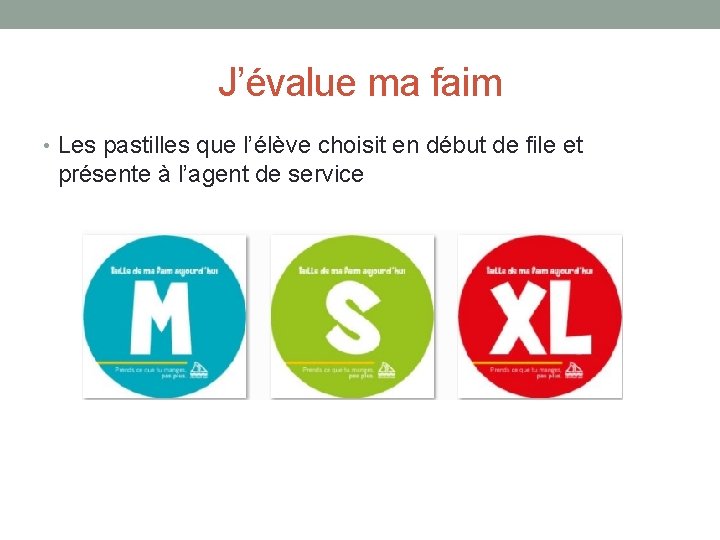 J’évalue ma faim • Les pastilles que l’élève choisit en début de file et