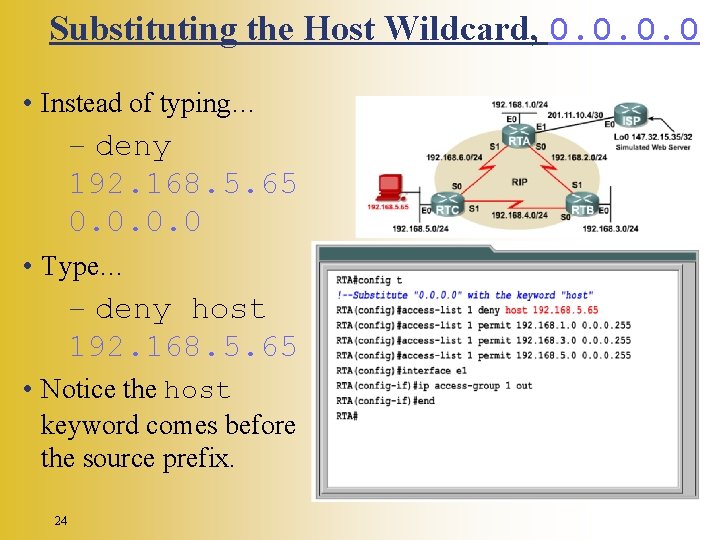 Substituting the Host Wildcard, 0. 0 • Instead of typing… – deny 192. 168.