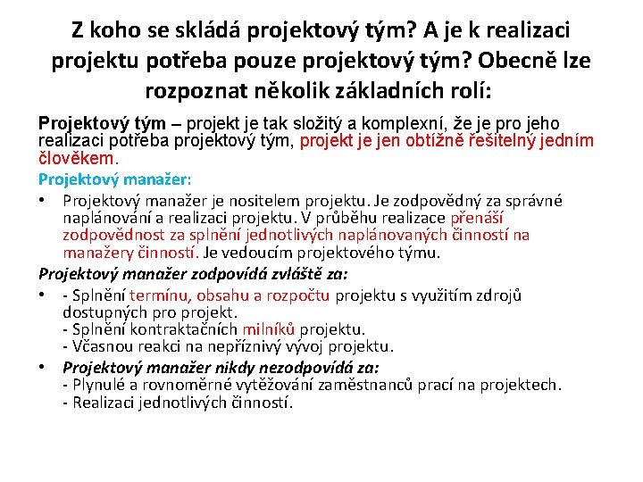 Z koho se skládá projektový tým? A je k realizaci projektu potřeba pouze projektový