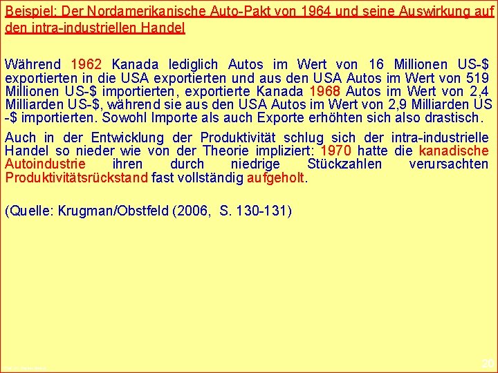 Beispiel: Der Nordamerikanische Auto-Pakt von 1964 und seine Auswirkung auf den intra-industriellen Handel Während
