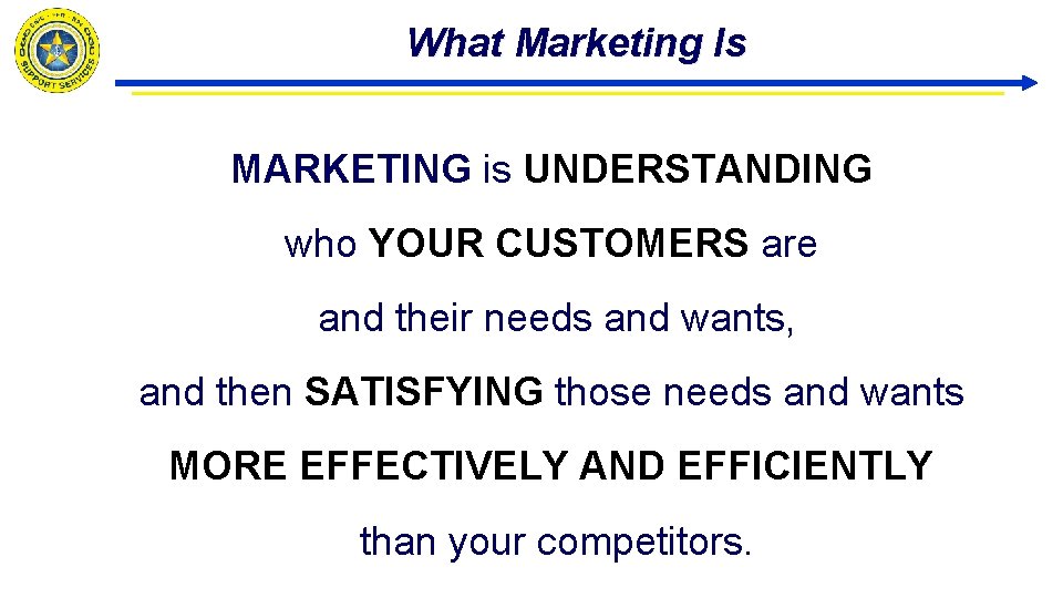 What Marketing Is MARKETING is UNDERSTANDING who YOUR CUSTOMERS are and their needs and