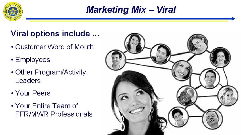 Marketing Mix – Viral options include … • Customer Word of Mouth • Employees