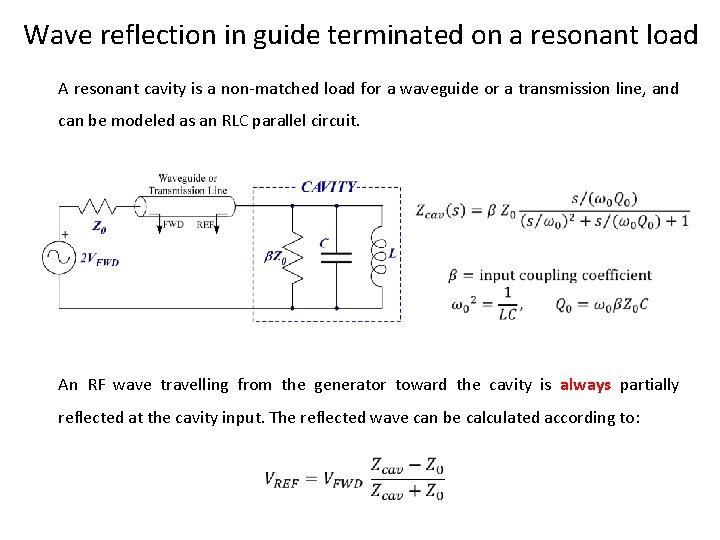 Wave reflection in guide terminated on a resonant load A resonant cavity is a