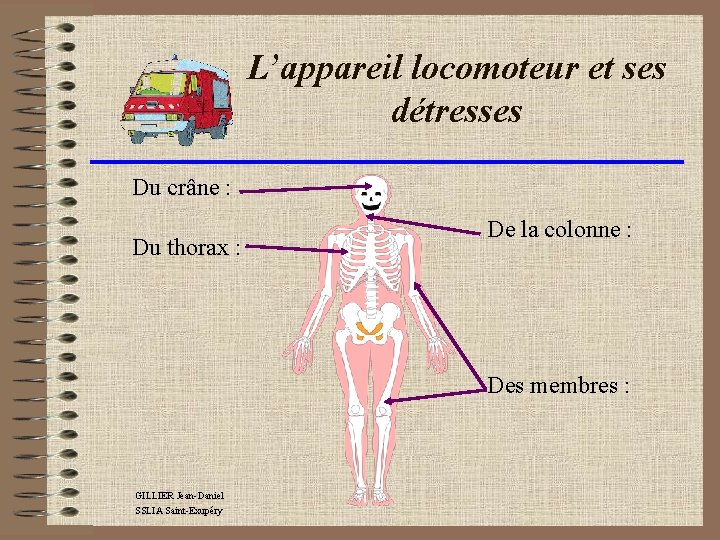 L’appareil locomoteur et ses détresses Du crâne : Du thorax : De la colonne