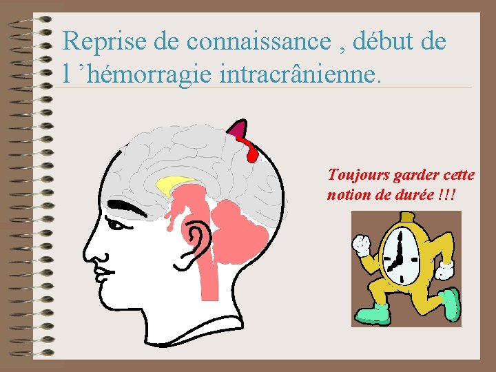 Reprise de connaissance , début de l ’hémorragie intracrânienne. Toujours garder cette notion de