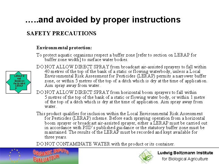  …. . and avoided by proper instructions SAFETY PRECAUTIONS LERAP B and Broadcast