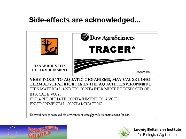 Side-effects are acknowledged. . . TRACER* DANGEROUS FOR THE ENVIRONMENT VERY TOXIC TO AQUATIC