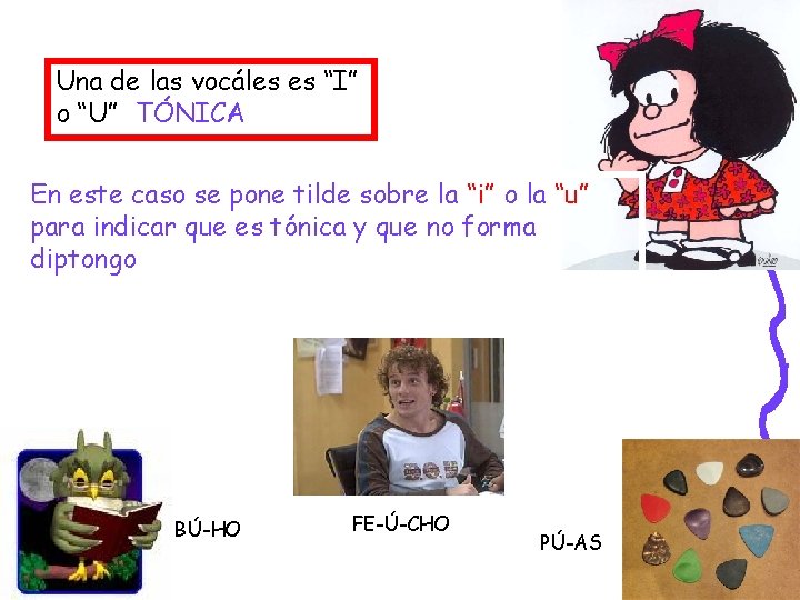 Una de las vocáles es “I” o “U” TÓNICA En este caso se pone Una de las vocáles es “I” o “U” TÓNICA En este caso se pone