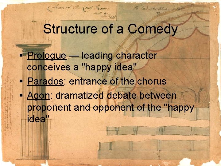 Structure of a Comedy § Prologue — leading character conceives a "happy idea" §