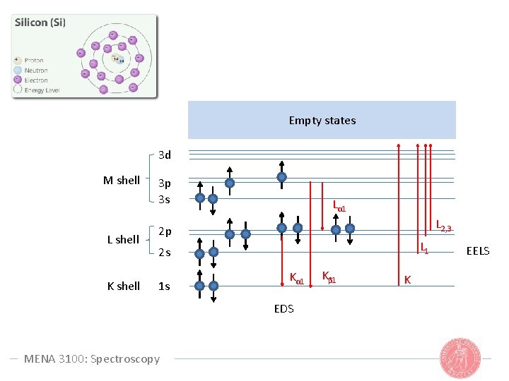 Empty states 3 d M shell L shell K shell 3 p 3 s