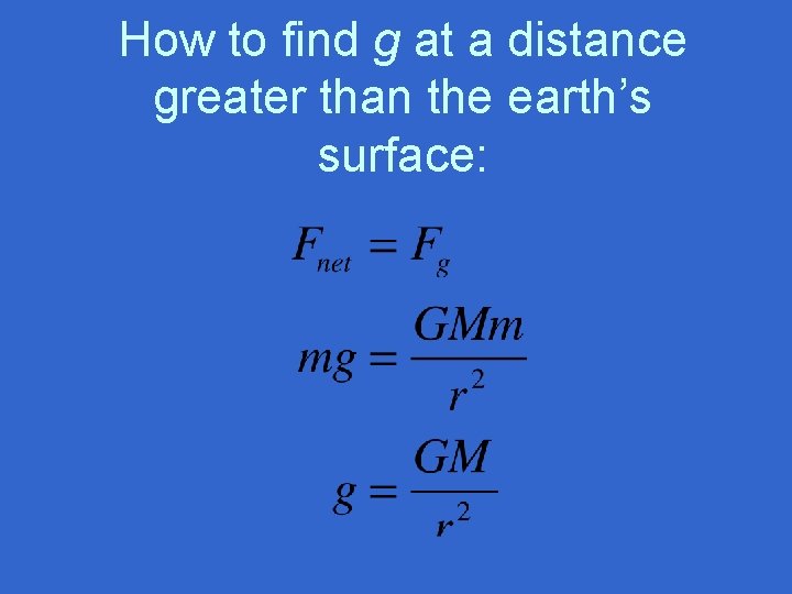 How to find g at a distance greater than the earth’s surface: 