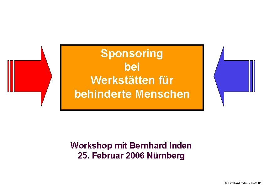 Sponsoring Werkstätten Sponsoring bei Werkstätten für behinderte Menschen Workshop mit Bernhard Inden 25. Februar