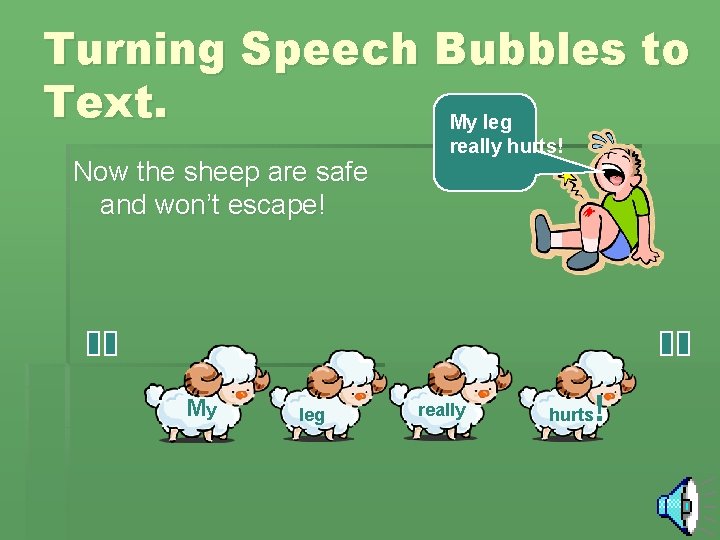 Turning Speech Bubbles to Text. My leg Now the sheep are safe and won’t
