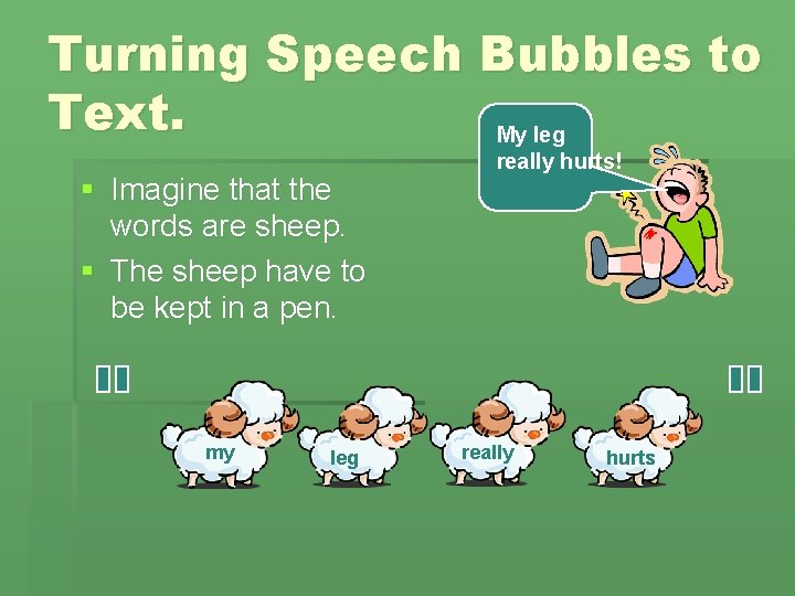 Turning Speech Bubbles to Text. My leg § Imagine that the words are sheep.