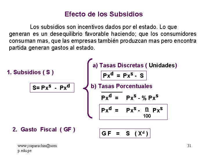 Efecto de los Subsidios Los subsidios son incentivos dados por el estado. Lo que