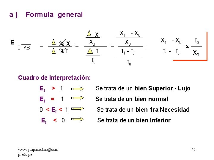 a) Formula general X 1 - X 0 X E I AB %X =