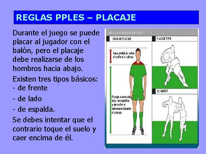 REGLAS PPLES – PLACAJE Durante el juego se puede placar al jugador con el